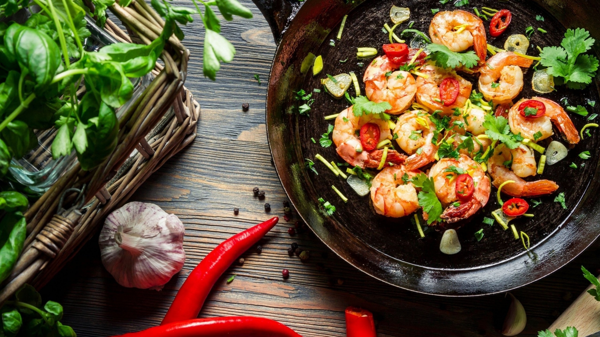 Shrimp with Pepper Chili Garlic Herbs for 1920 x 1080 HDTV 1080p resolution