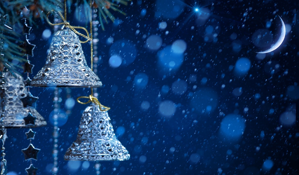 Silver Christmas Bells for 1024 x 600 widescreen resolution