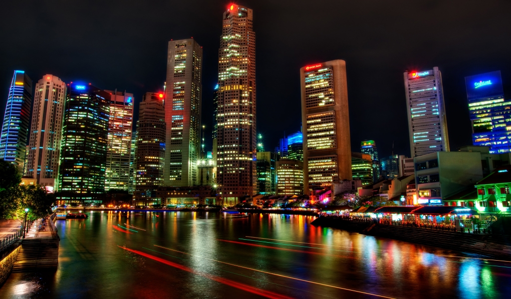 Singapore Night View for 1024 x 600 widescreen resolution