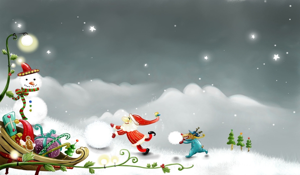 Snowman and Santa Claus for 1024 x 600 widescreen resolution