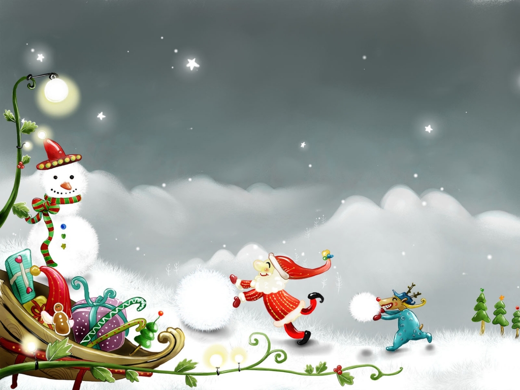 Snowman and Santa Claus for 1024 x 768 resolution