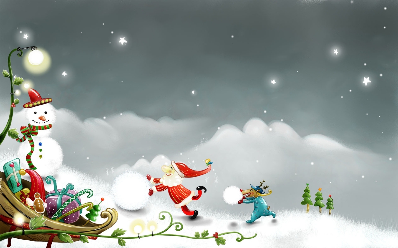 Snowman and Santa Claus for 1280 x 800 widescreen resolution