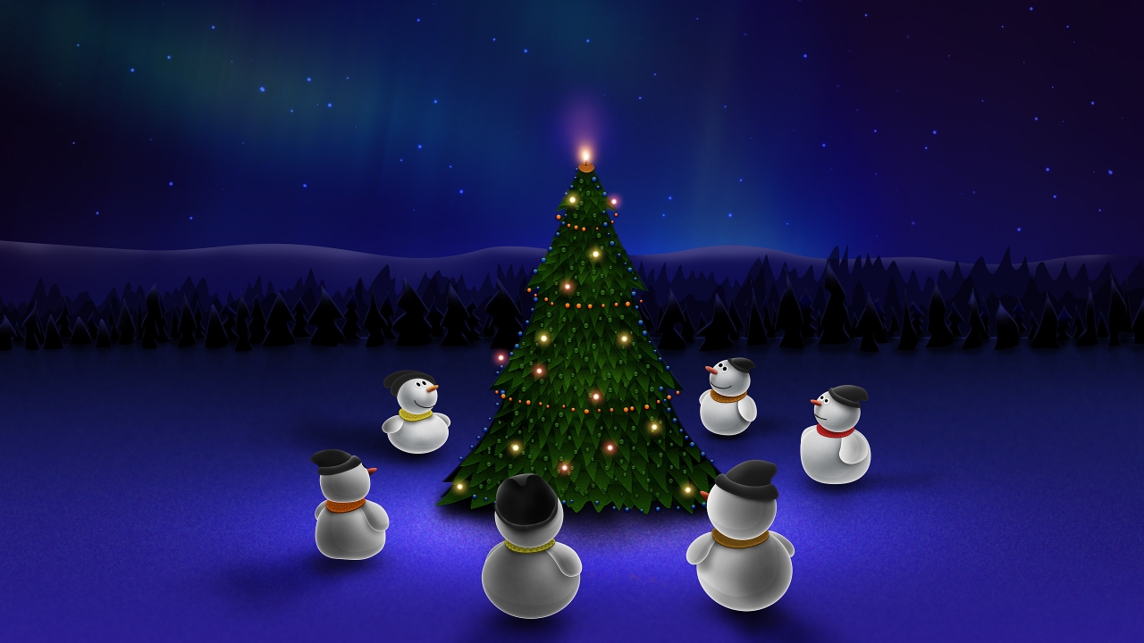 Snowman Around Christmas Tree for 1280 x 720 HDTV 720p resolution