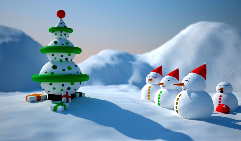 Snowman Christmas for 1024 x 600 widescreen resolution