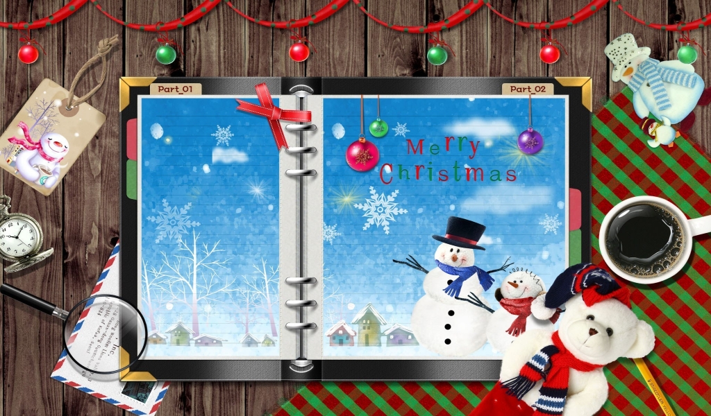 Snowman Christmas Card for 1024 x 600 widescreen resolution