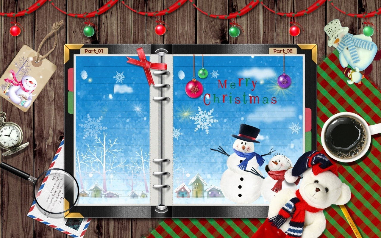 Snowman Christmas Card for 1280 x 800 widescreen resolution