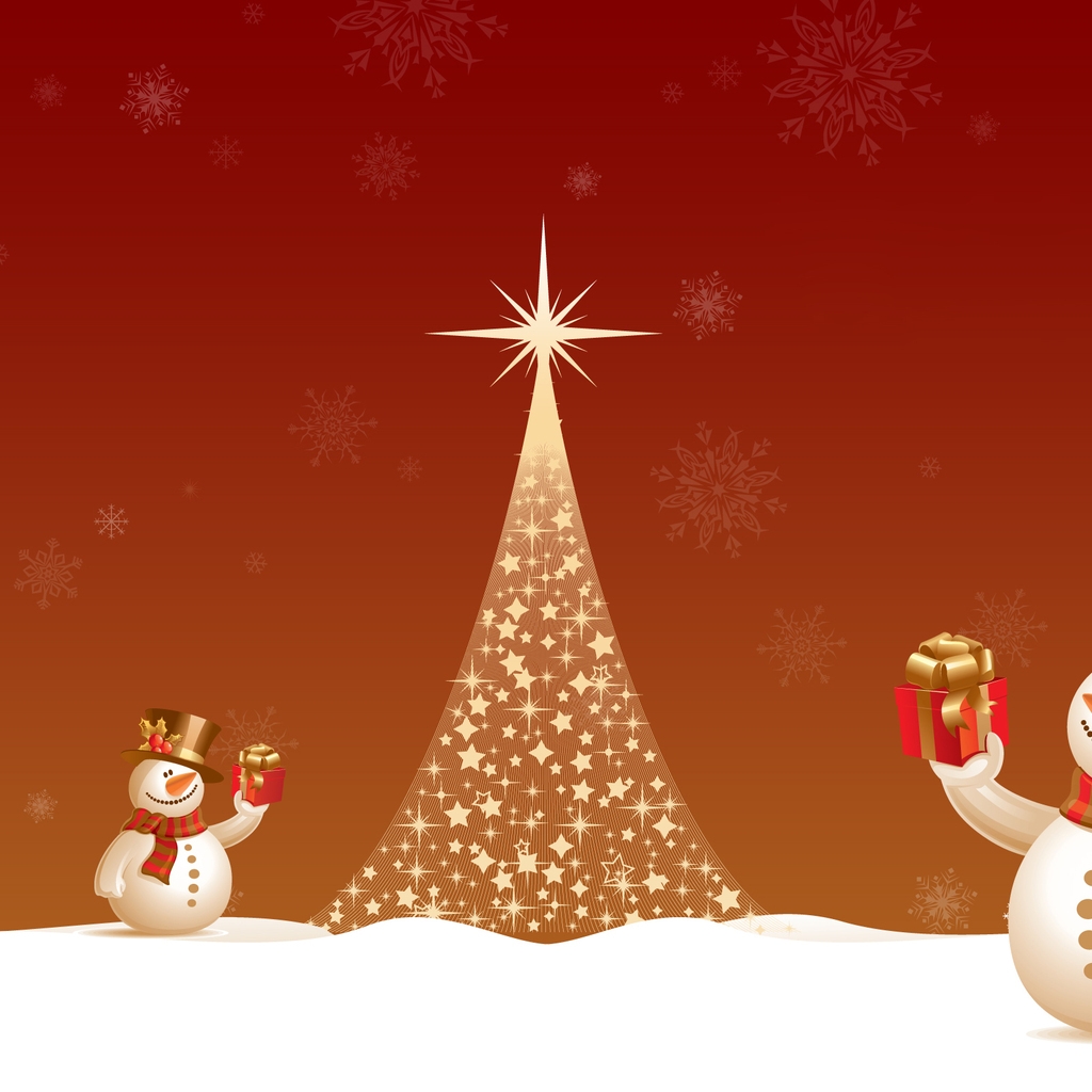 Snowman Close to Christmas Tree for 1024 x 1024 iPad resolution