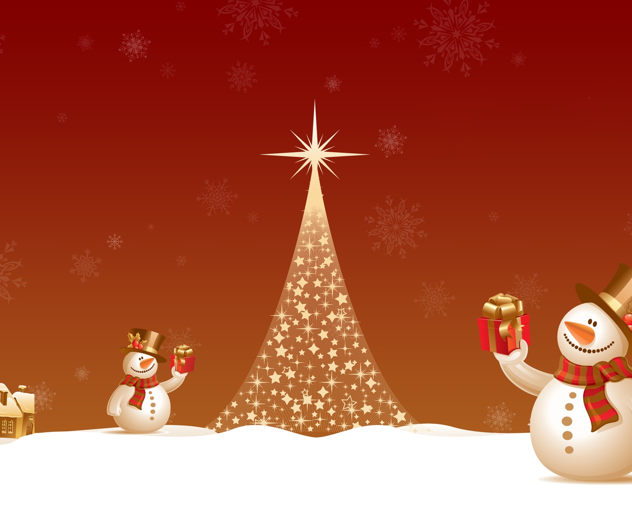 Snowman Close to Christmas Tree for 1280 x 1024 resolution