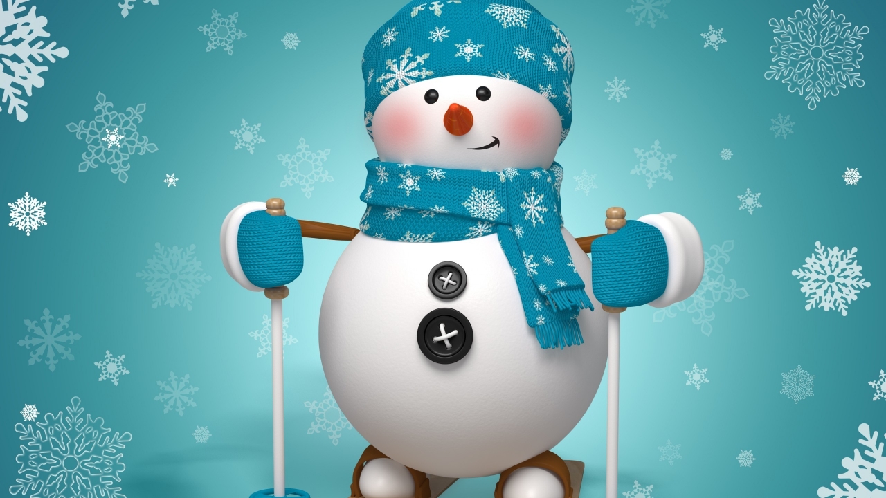 Snowman Ready to Ski for 1280 x 720 HDTV 720p resolution