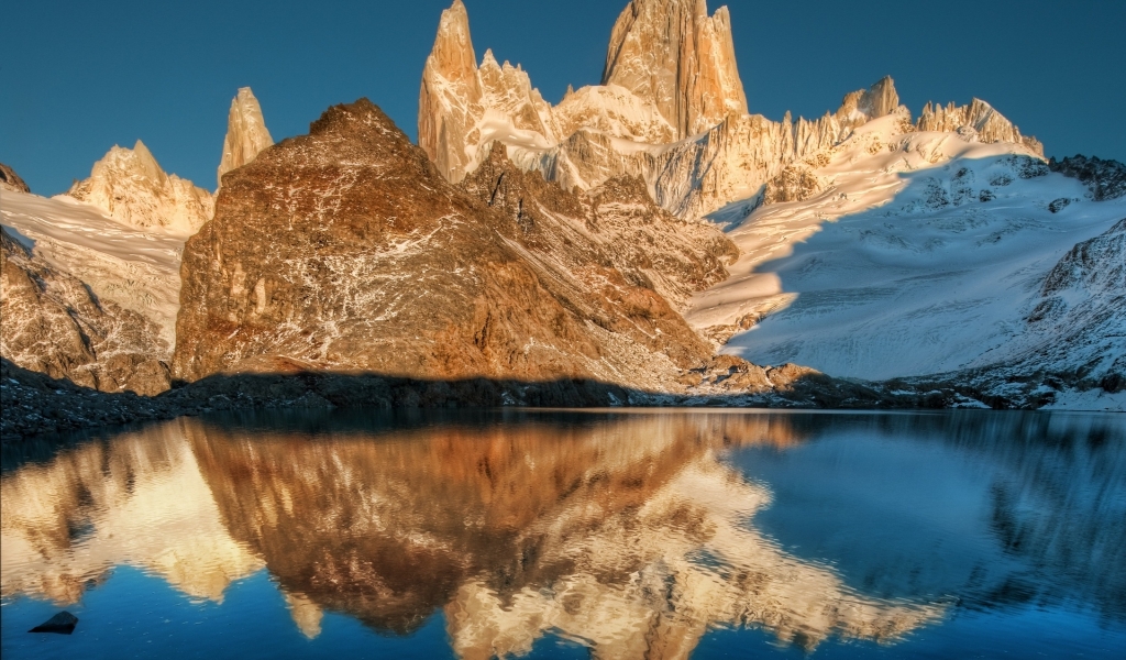 Snowy Mountains and Lake for 1024 x 600 widescreen resolution