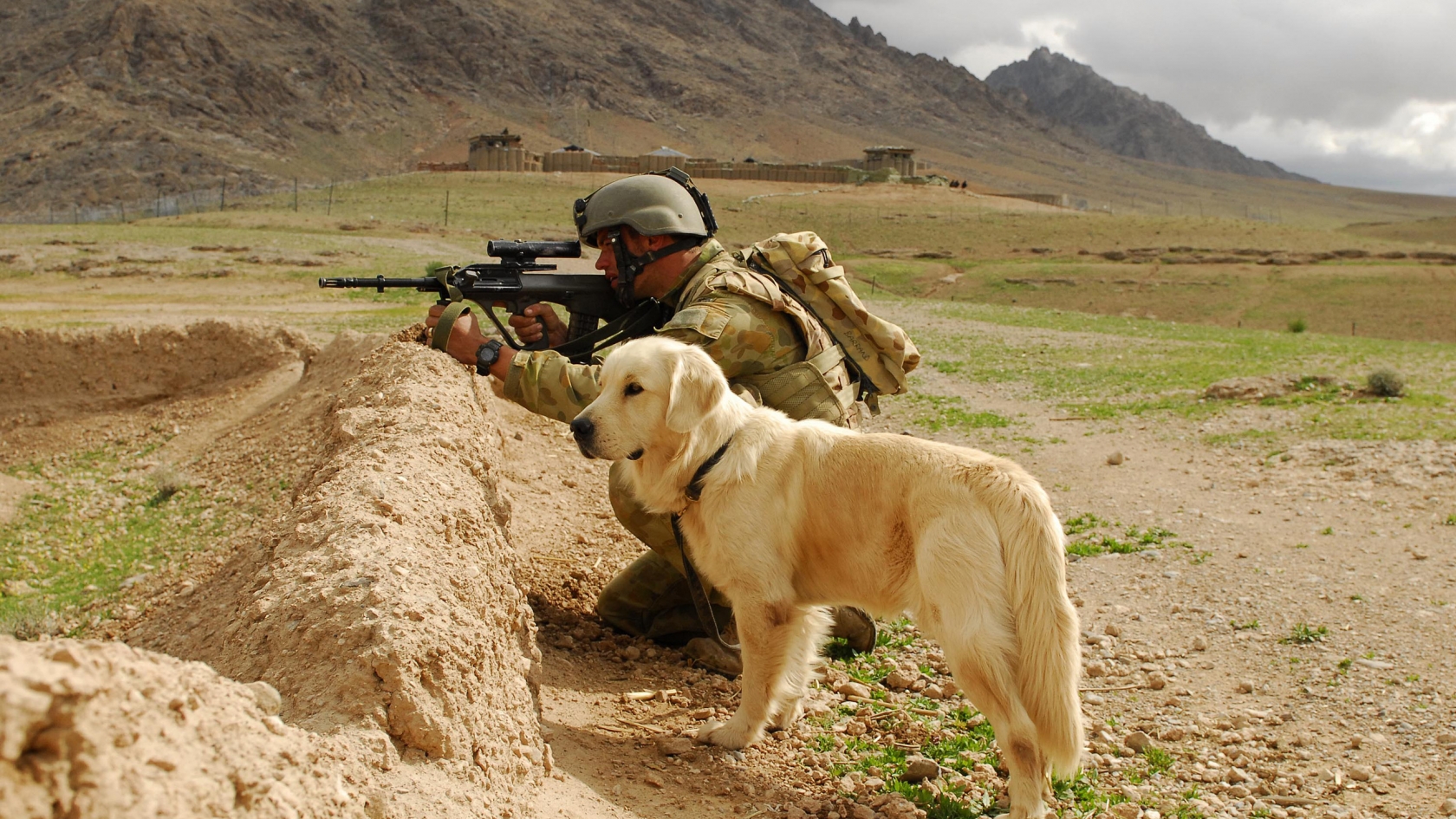 Soldier and Labrador for 1680 x 945 HDTV resolution