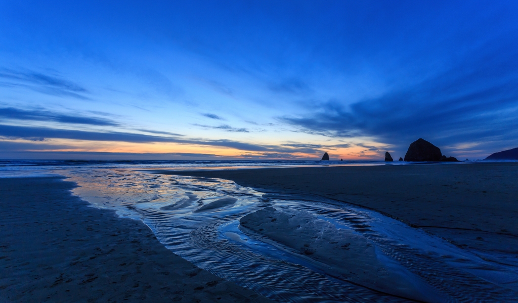 Sunset Oregon Beach for 1024 x 600 widescreen resolution