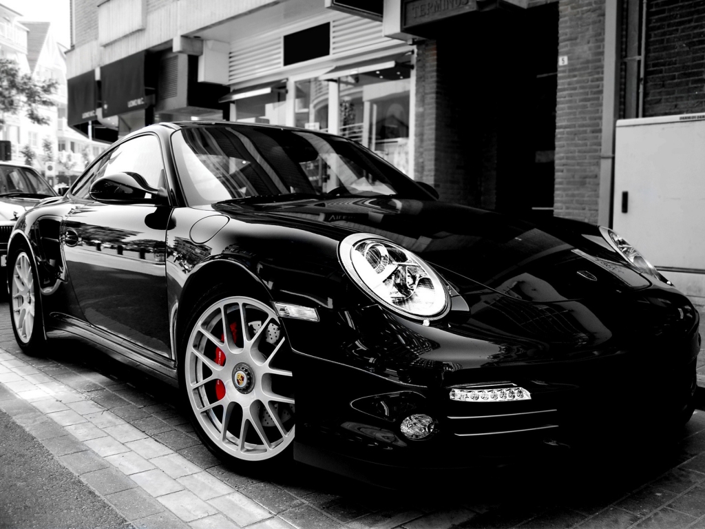 Superb Porsche 997 Turbo Black for 1024 x 768 resolution
