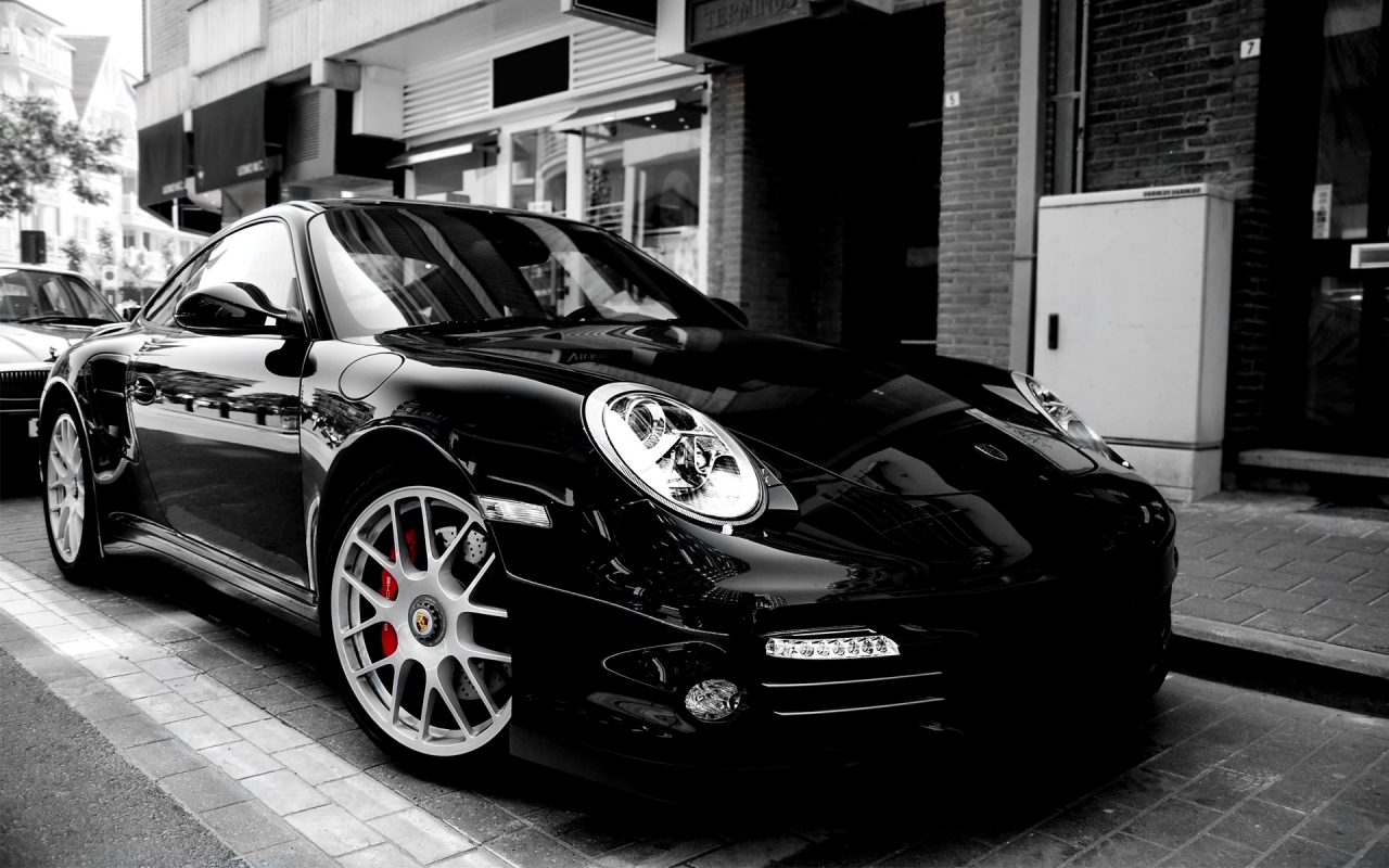 Superb Porsche 997 Turbo Black for 1280 x 800 widescreen resolution