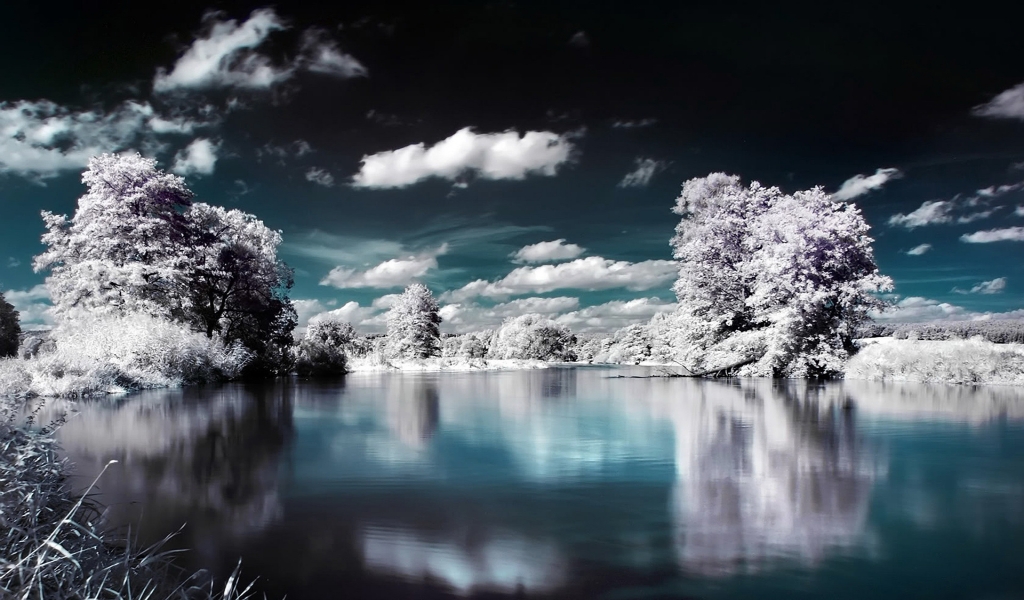 Superb Winter Lake View for 1024 x 600 widescreen resolution