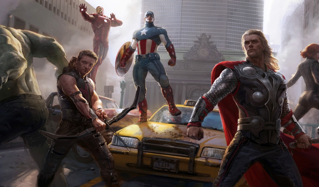 The Avengers Drawing for 1024 x 600 widescreen resolution