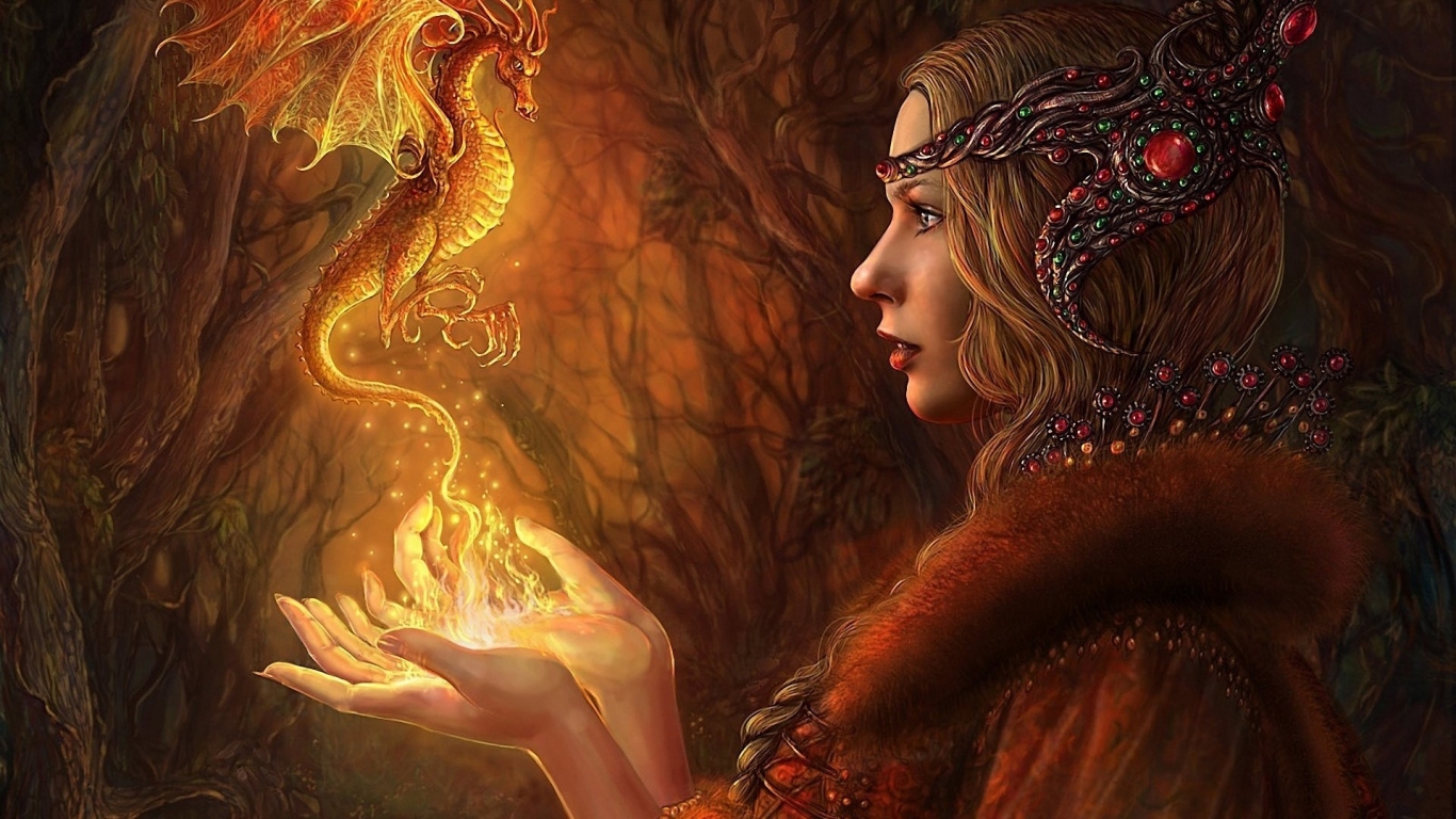 The Girl with Dragon for 1366 x 768 HDTV resolution