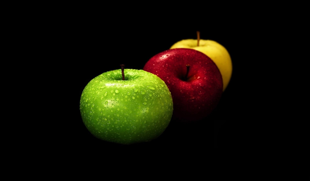 Three Colored apples for 1024 x 600 widescreen resolution