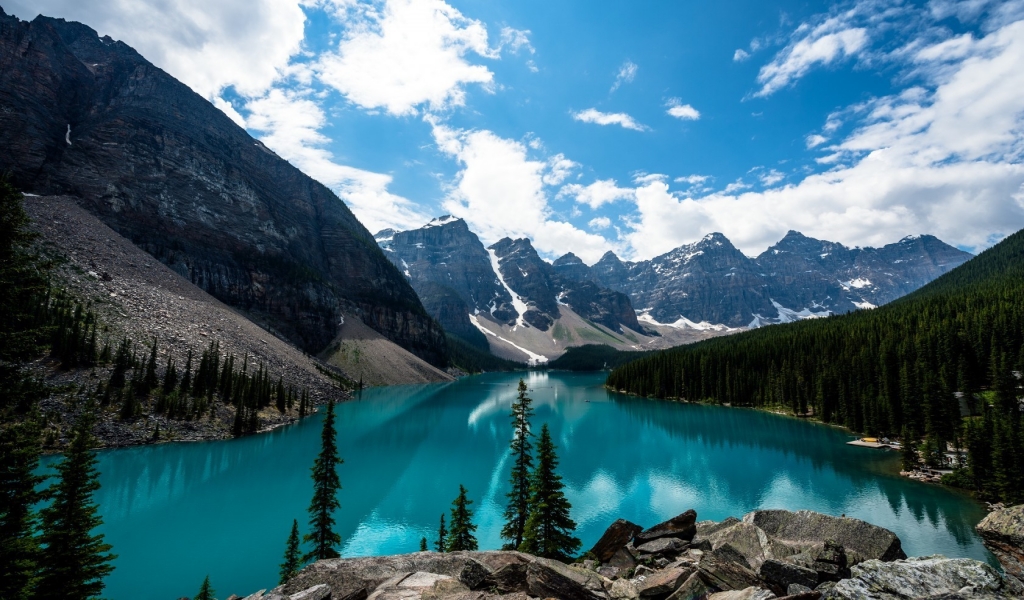 Turquoise Mountain Lake for 1024 x 600 widescreen resolution