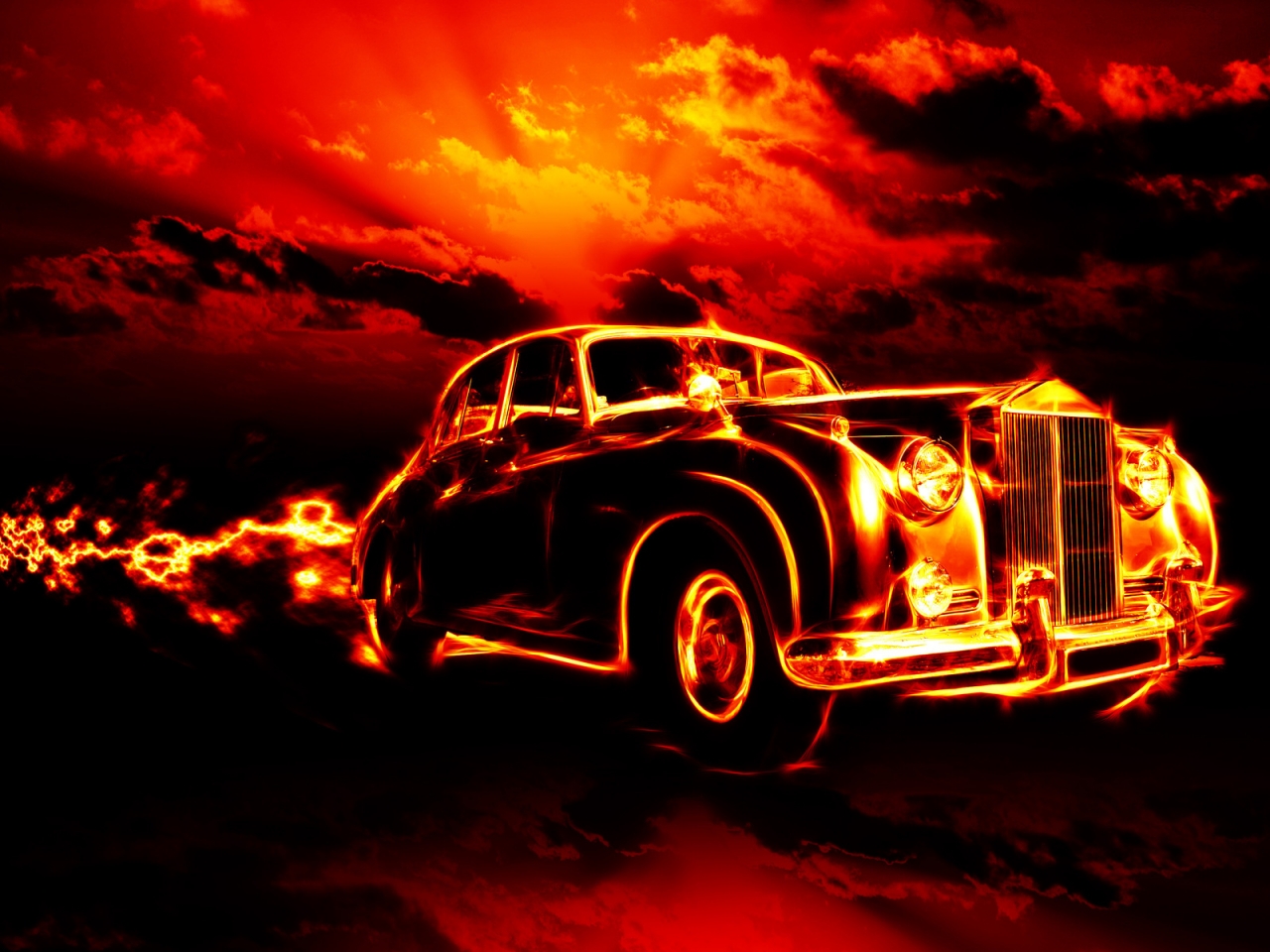Vintage Car in Fire for 1280 x 960 resolution