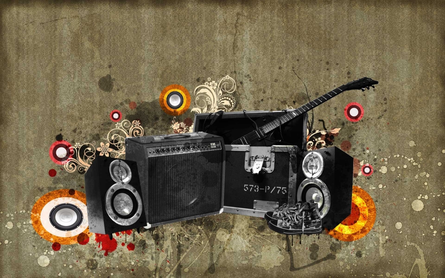 Vintage Speakers And Guitar for 1440 x 900 widescreen resolution