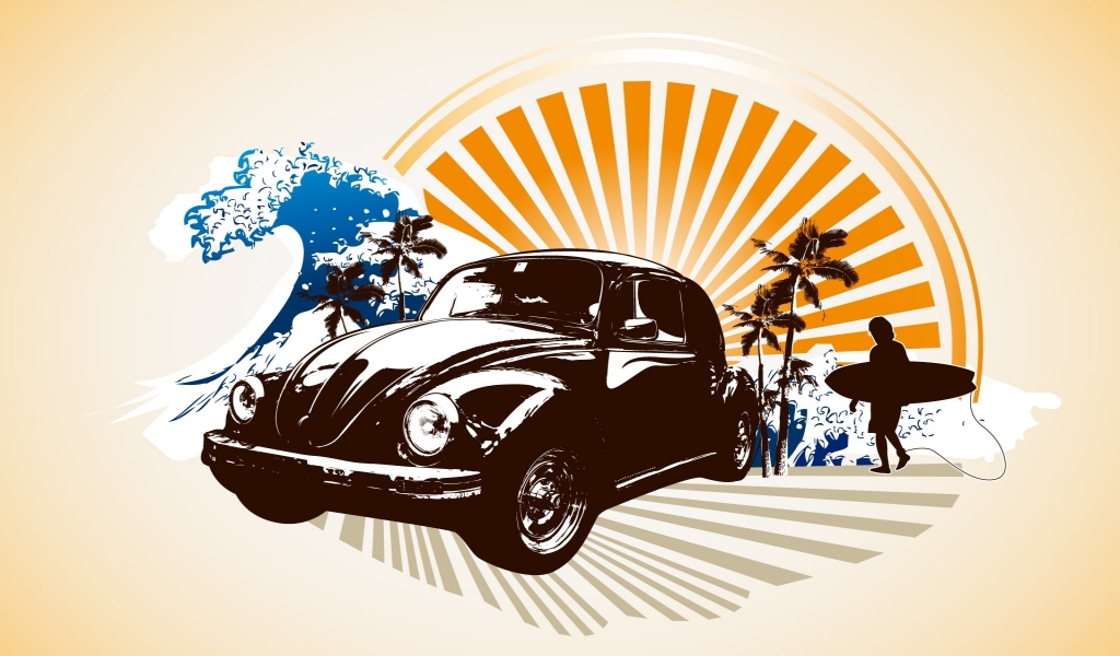 VW Beetle Vector for 1024 x 600 widescreen resolution