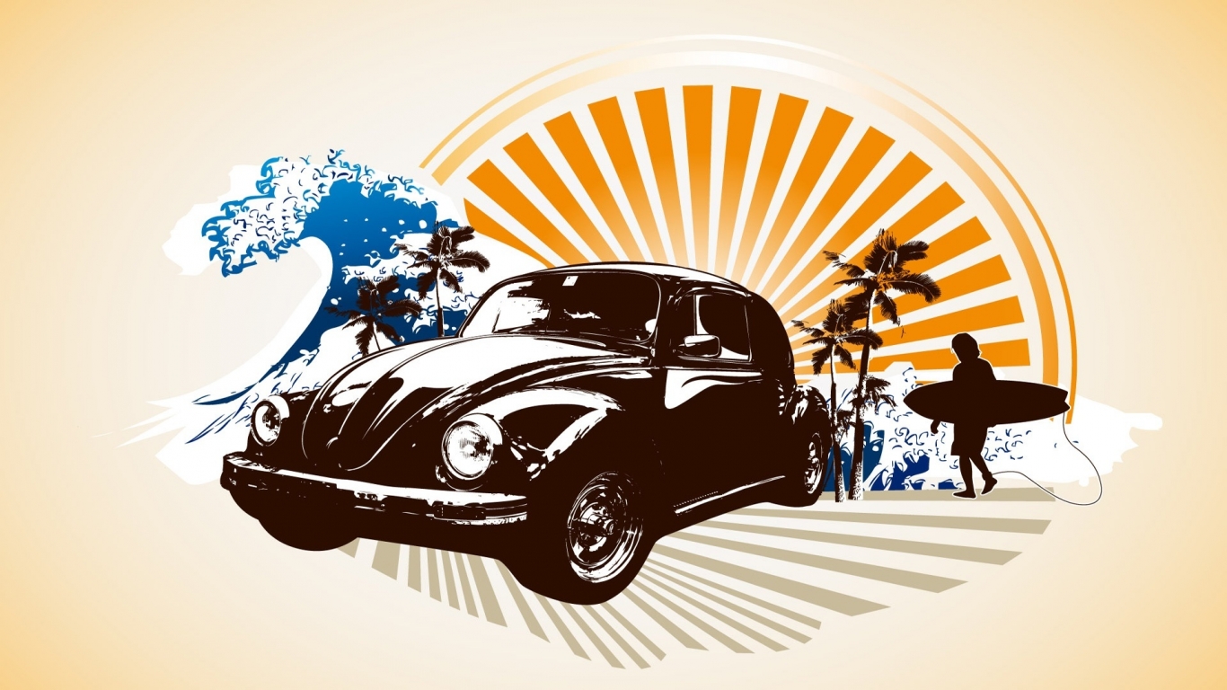 VW Beetle Vector for 1366 x 768 HDTV resolution