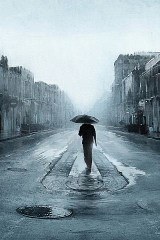 Walking in Rain Painting for 320 x 480 iPhone resolution