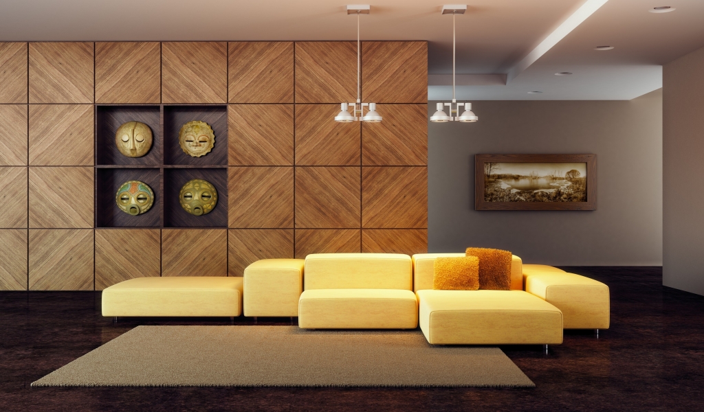 Warm and Modern Living Room for 1024 x 600 widescreen resolution