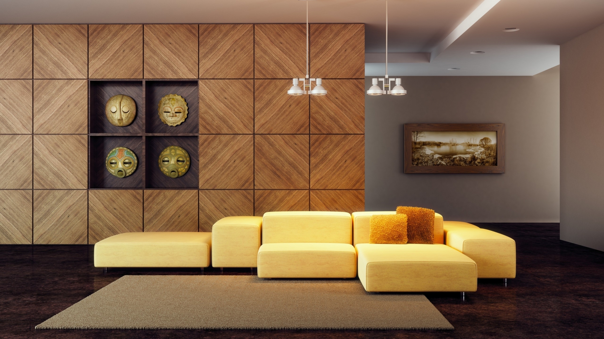 Warm and Modern Living Room 1920 x 1080 HDTV 1080p Wallpaper