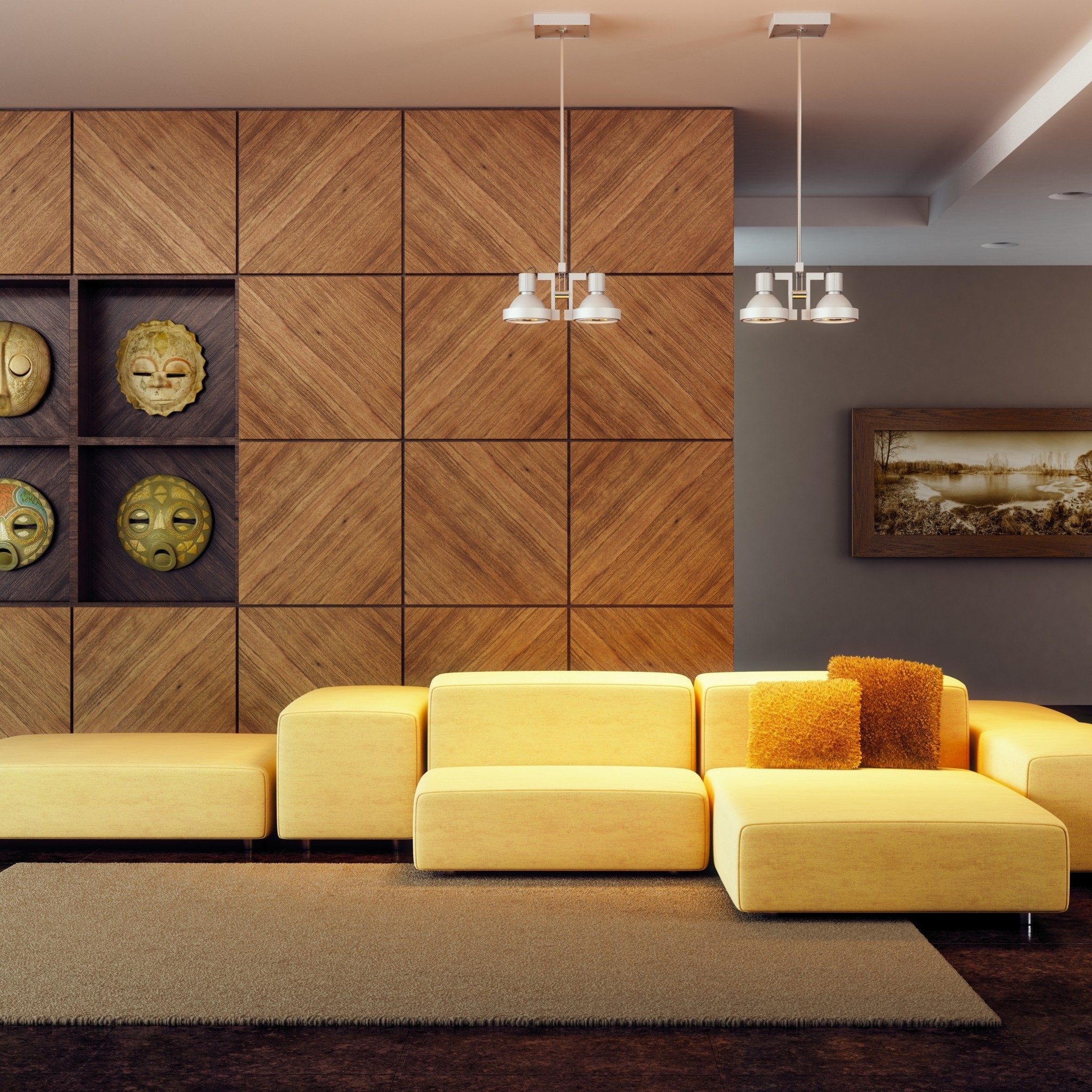 Warm and Modern Living Room for 2048 x 2048 New iPad resolution