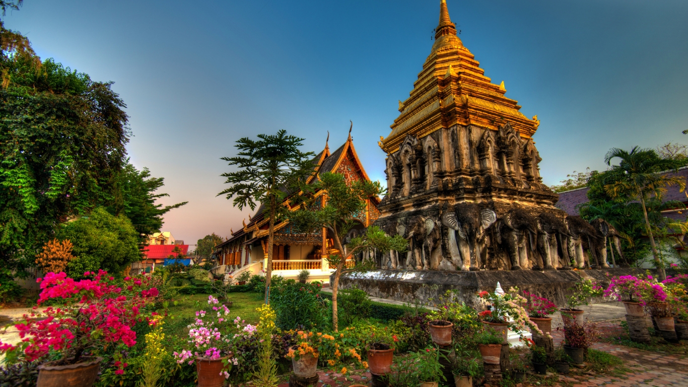 Wat Chiang Man Thailand for 1366 x 768 HDTV resolution