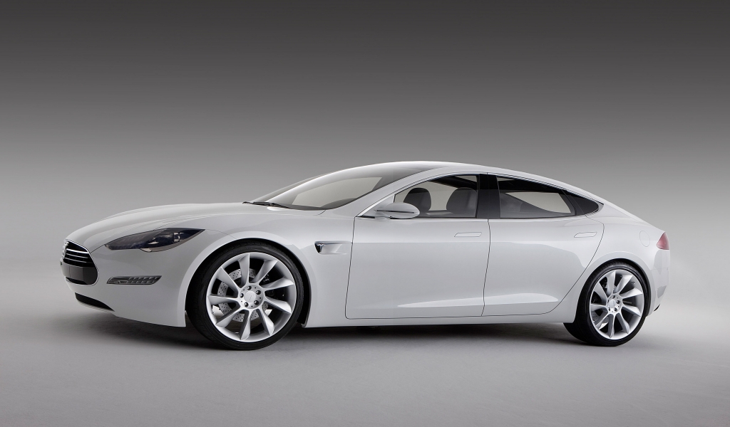 White Tesla Model S for 1024 x 600 widescreen resolution