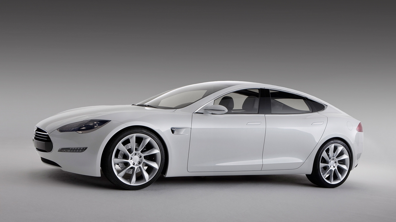White Tesla Model S for 1366 x 768 HDTV resolution