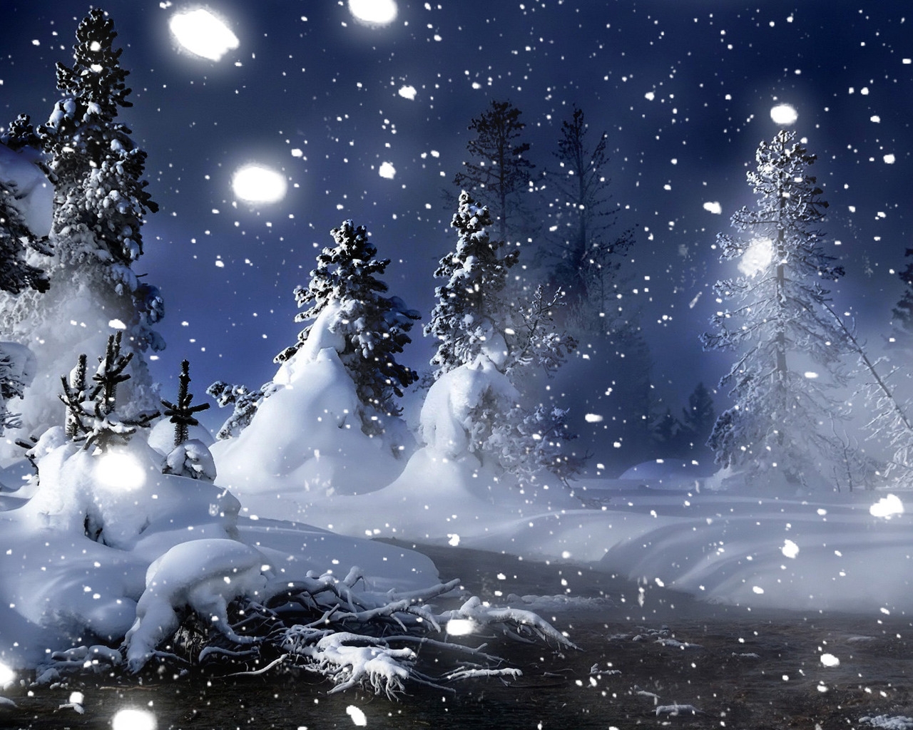 Winter Night in Park for 1280 x 1024 resolution