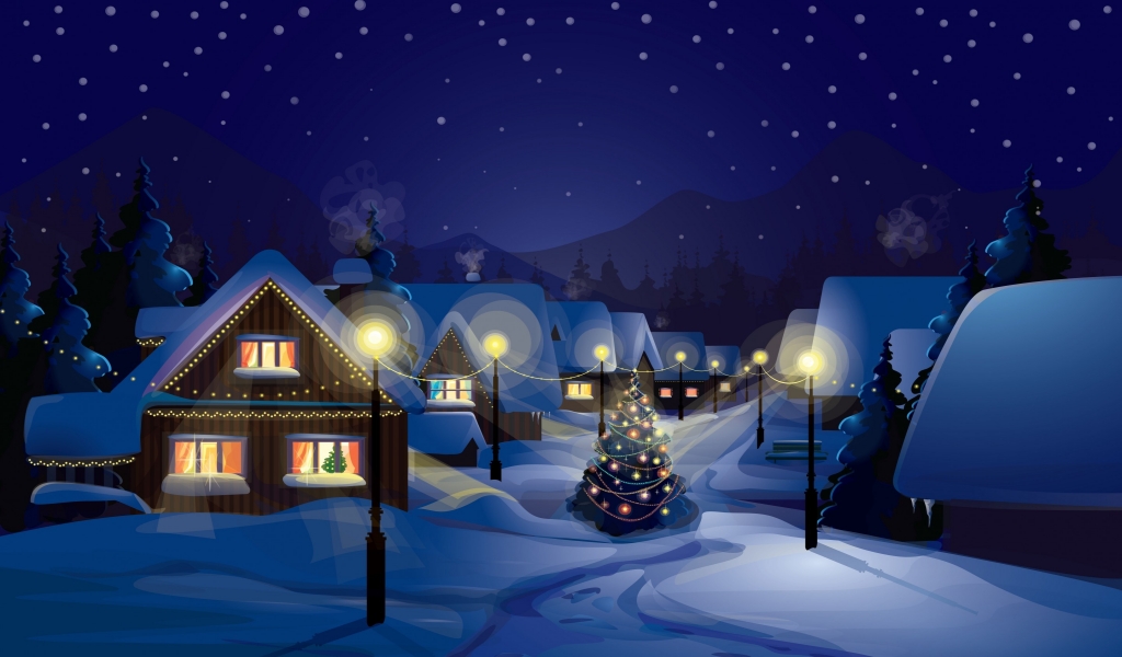 Winter Over the Village for 1024 x 600 widescreen resolution