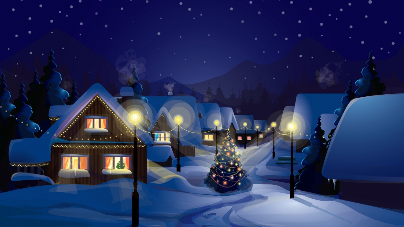 Winter Over the Village for 1366 x 768 HDTV resolution