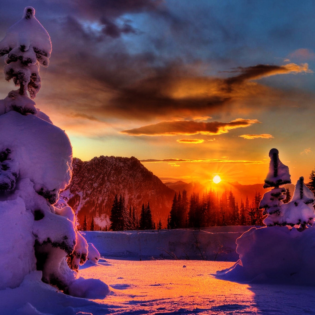 Winter Sunset for 1024 x 1024 iPad resolution
