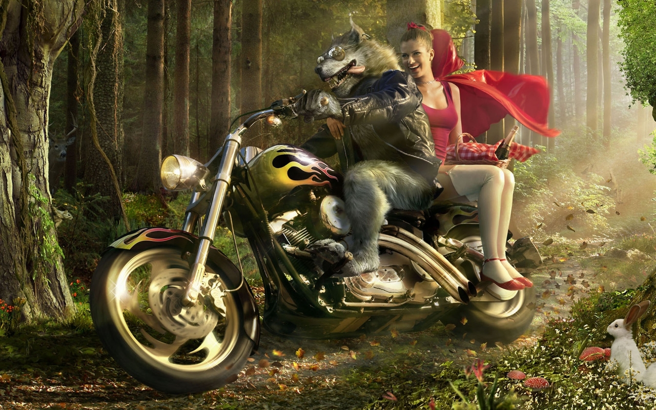 Wolf Biker and Little Red Riding Hood for 1280 x 800 widescreen resolution