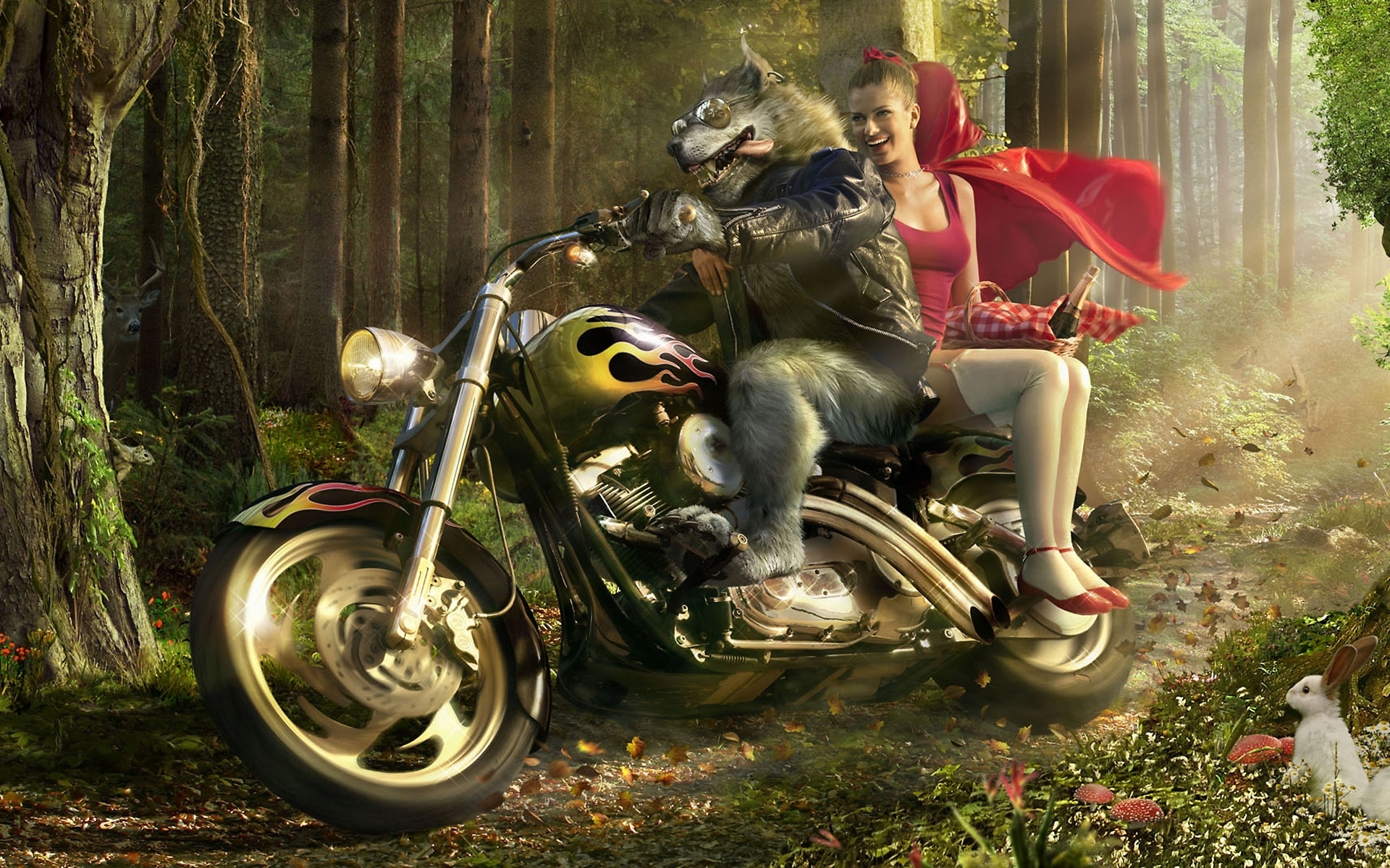 Wolf Biker and Little Red Riding Hood for 1920 x 1200 widescreen resolution