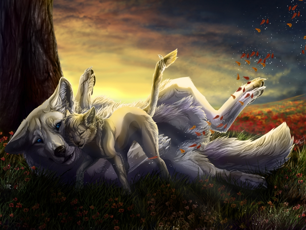 Wolf Family for 1024 x 768 resolution