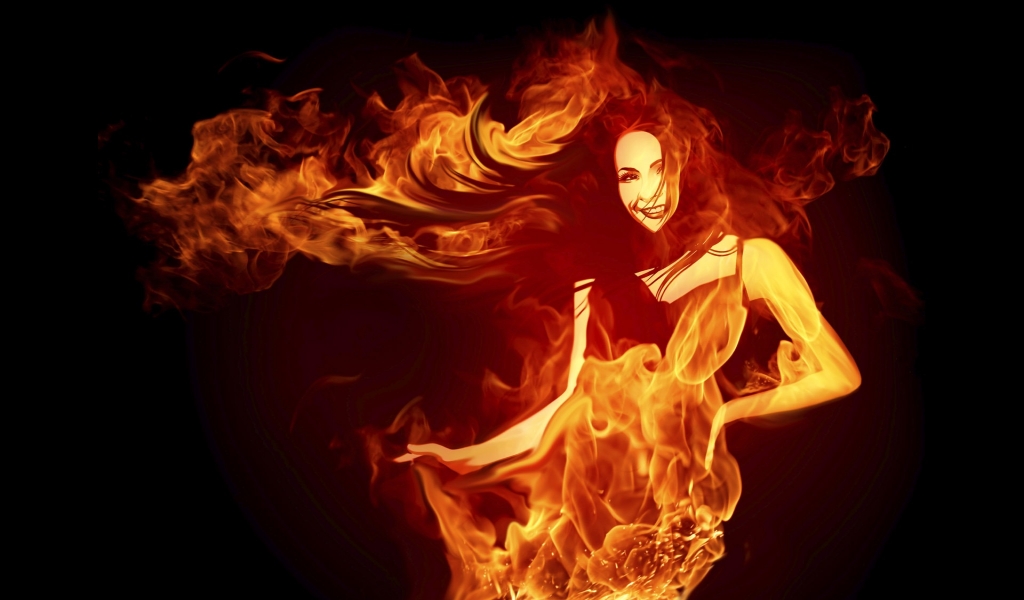 Woman in Fire for 1024 x 600 widescreen resolution