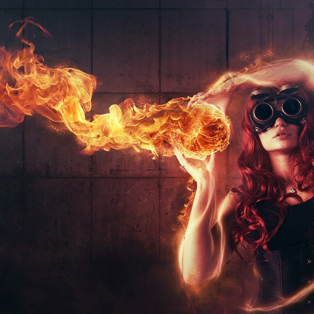 Woman Playing with Fire for 1024 x 1024 iPad resolution
