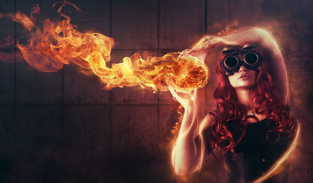 Woman Playing with Fire for 1024 x 600 widescreen resolution