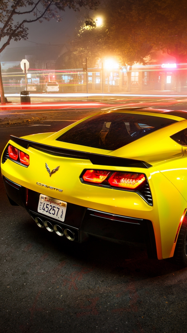 Yellow Chevrolet Corvette Stingray  for 640 x 1136 iPhone 5 resolution