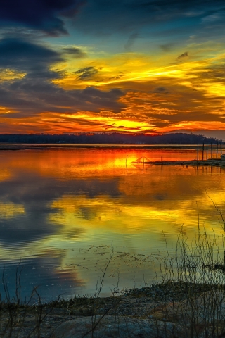 Yellow Sunset Over the Lake  for 320 x 480 iPhone resolution