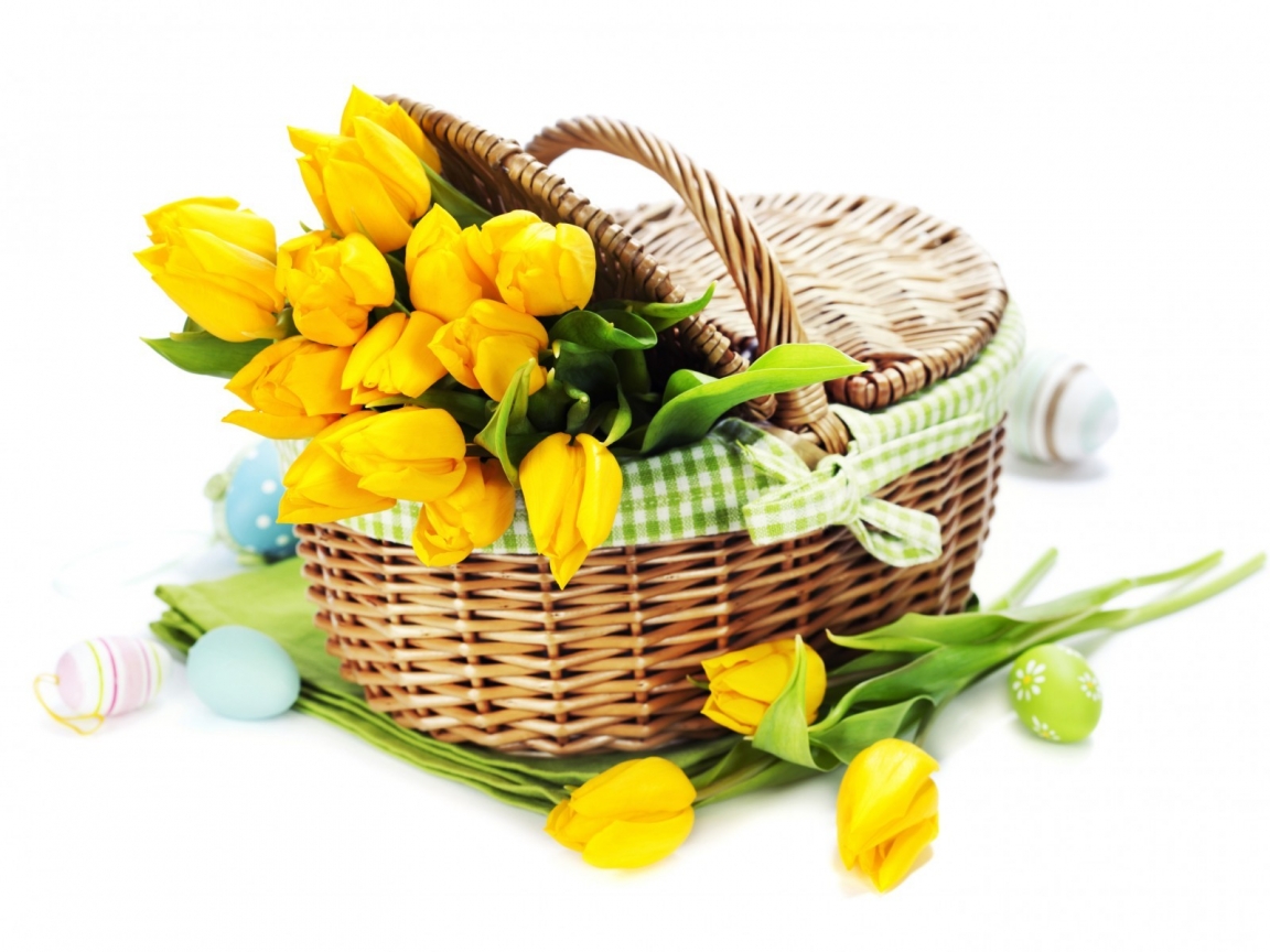 Yellow Tulips Basket for 1152 x 864 resolution