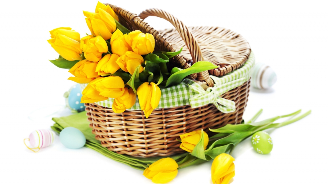 Yellow Tulips Basket for 1280 x 720 HDTV 720p resolution