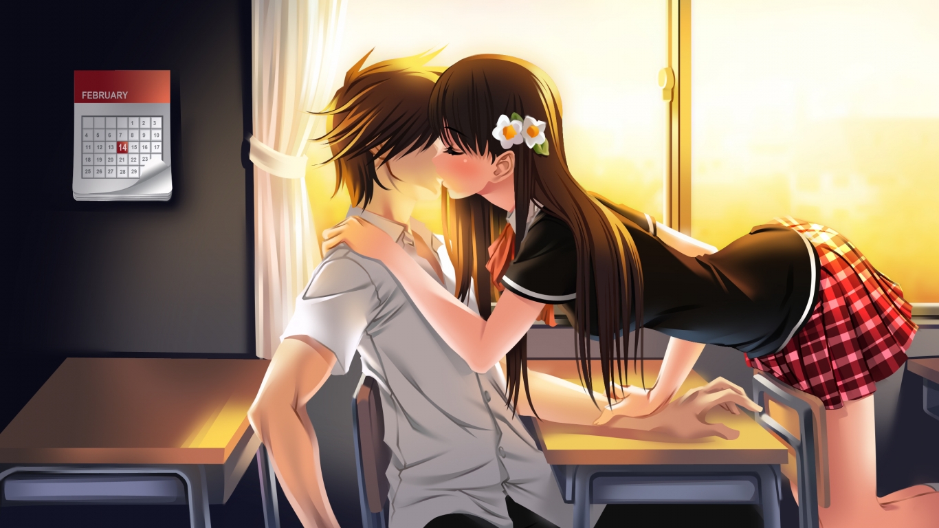Young Couple Kiss for 1366 x 768 HDTV resolution