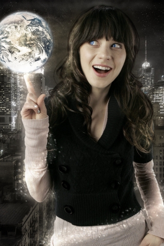 Zooey Deschanel Playing for 320 x 480 iPhone resolution